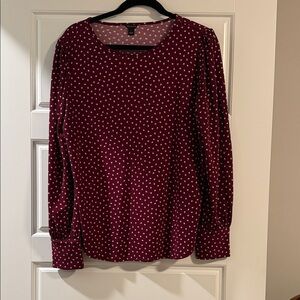 Ann Taylor Maroon Blouse with White Dots